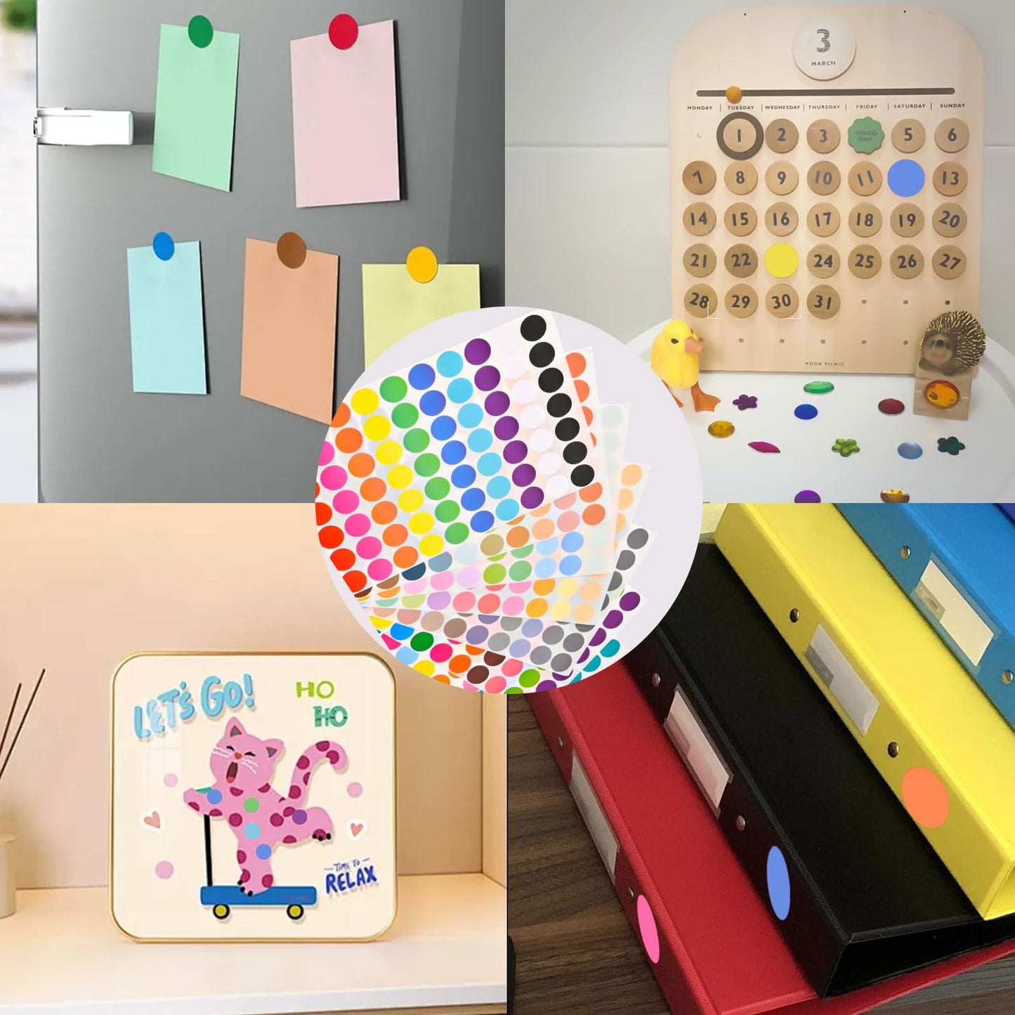 1400 PCS Colored Dot Stickers, Round Color Coding Labels, 10 Bright Colors, 20 Sheets