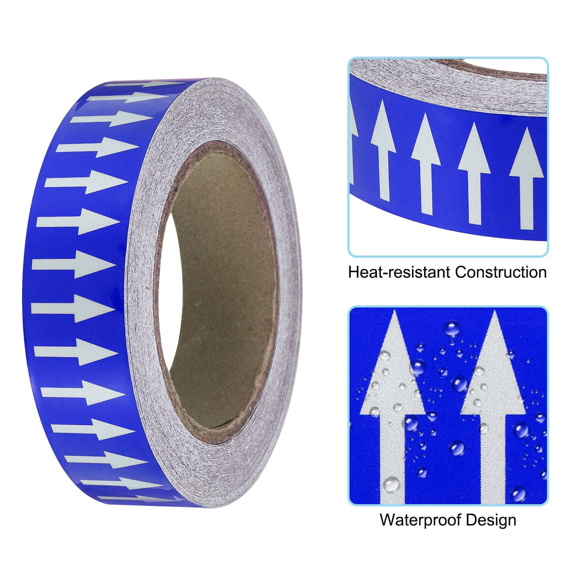 PATIKIL Directional Flow Arrow Tape 1-3/16"x65', 2 Pack Adhesive Pipe Identification Marking Stickers for Pipe Flow Labeling, White on Blue
