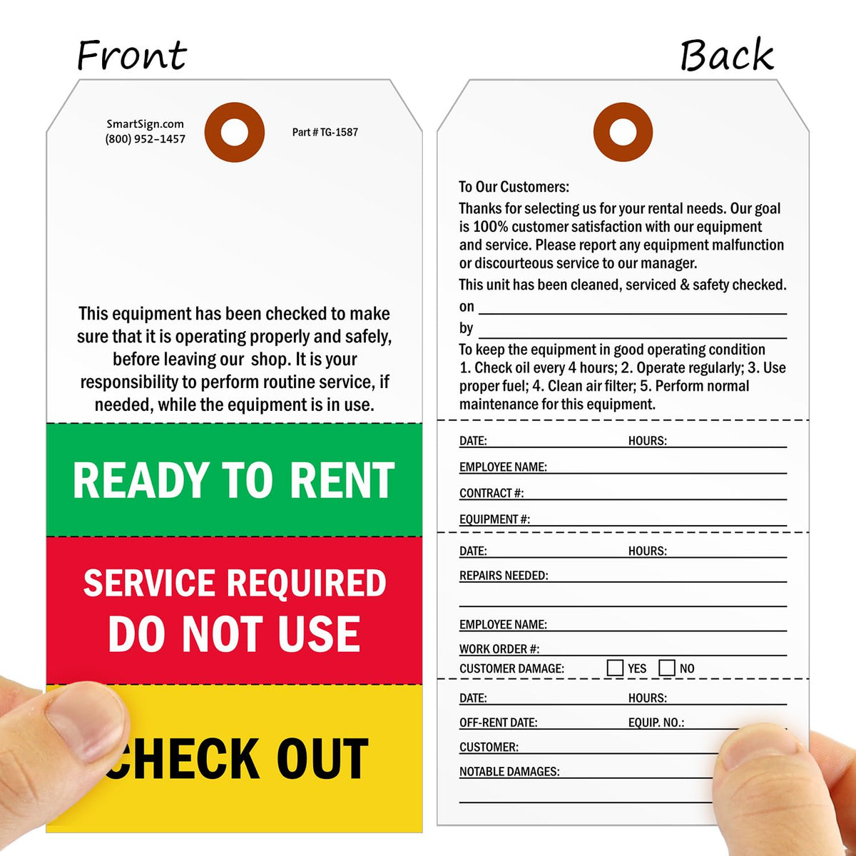 SmartSign "Ready to Rent" Two-Sided Tags with Tear-Off Stubs - Pack of 100 | 6.25" x 3.125" Polylith Plastic, 10 mil