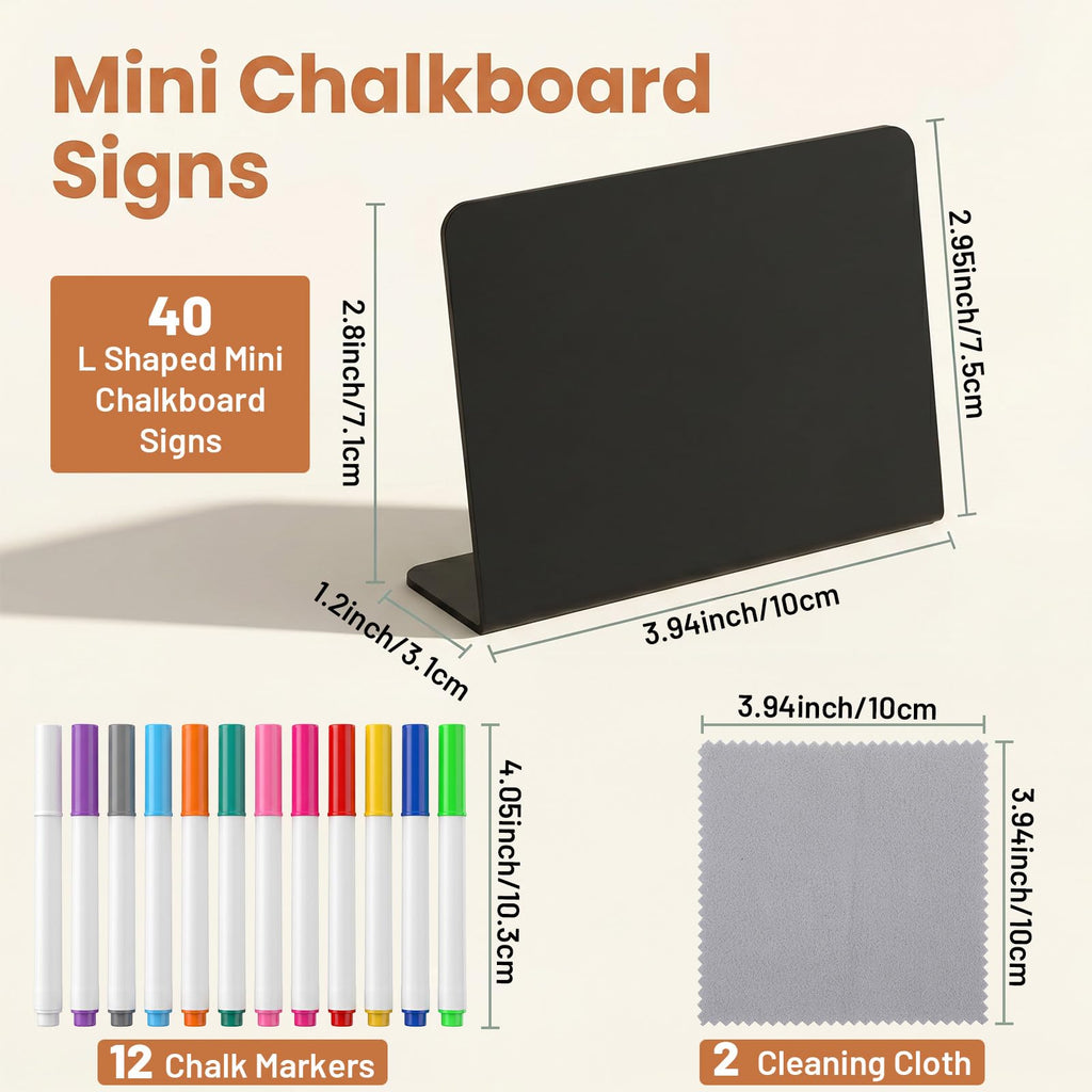 40 Pcs Food Labels for Party Buffet - 4x3 Inch Mini Chalkboard Signs