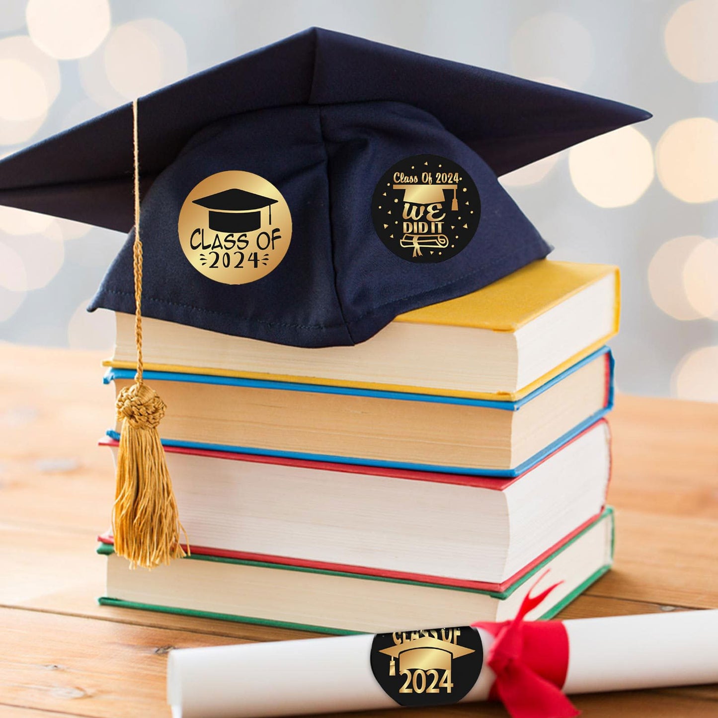 Graduation Stickers Labels, 240 Pcs, 1.5 Inches, 20 Sheets, 12 Patterns, for Envelopes, Gifts, Party Favors, Decorations