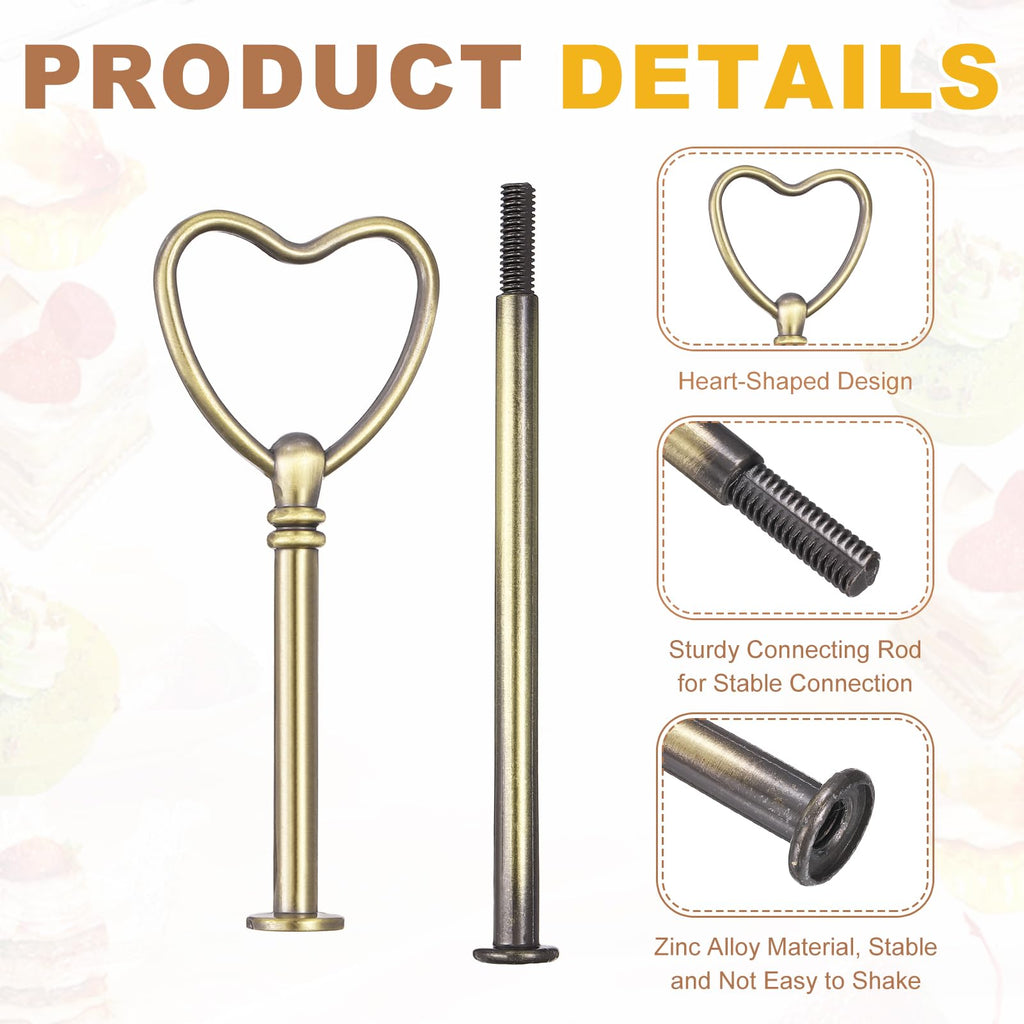 METALLIXITY 2-Tiers Cake Tray Stand Handle Metal Bronze Heart Shape 2 Set