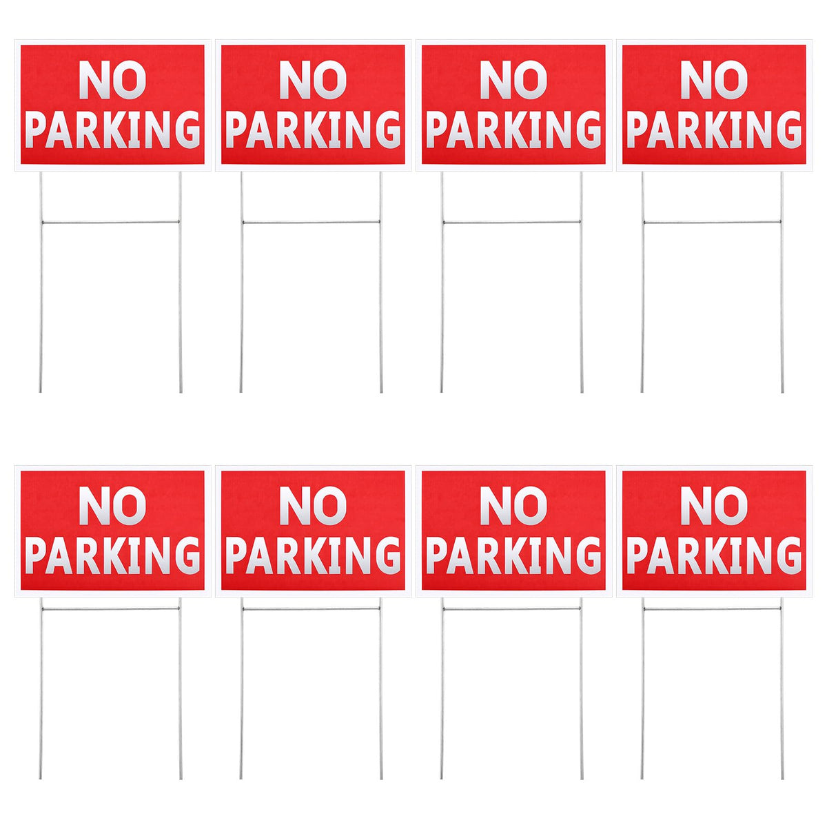 8 Pcs 8 x 12 Inches No Parking Signs with Stand, Double Side Plastic Outdoor Weather Resistant Waterproof Parking Yard Sign White Letter Red Background for Grass Driveways Yard Lawn