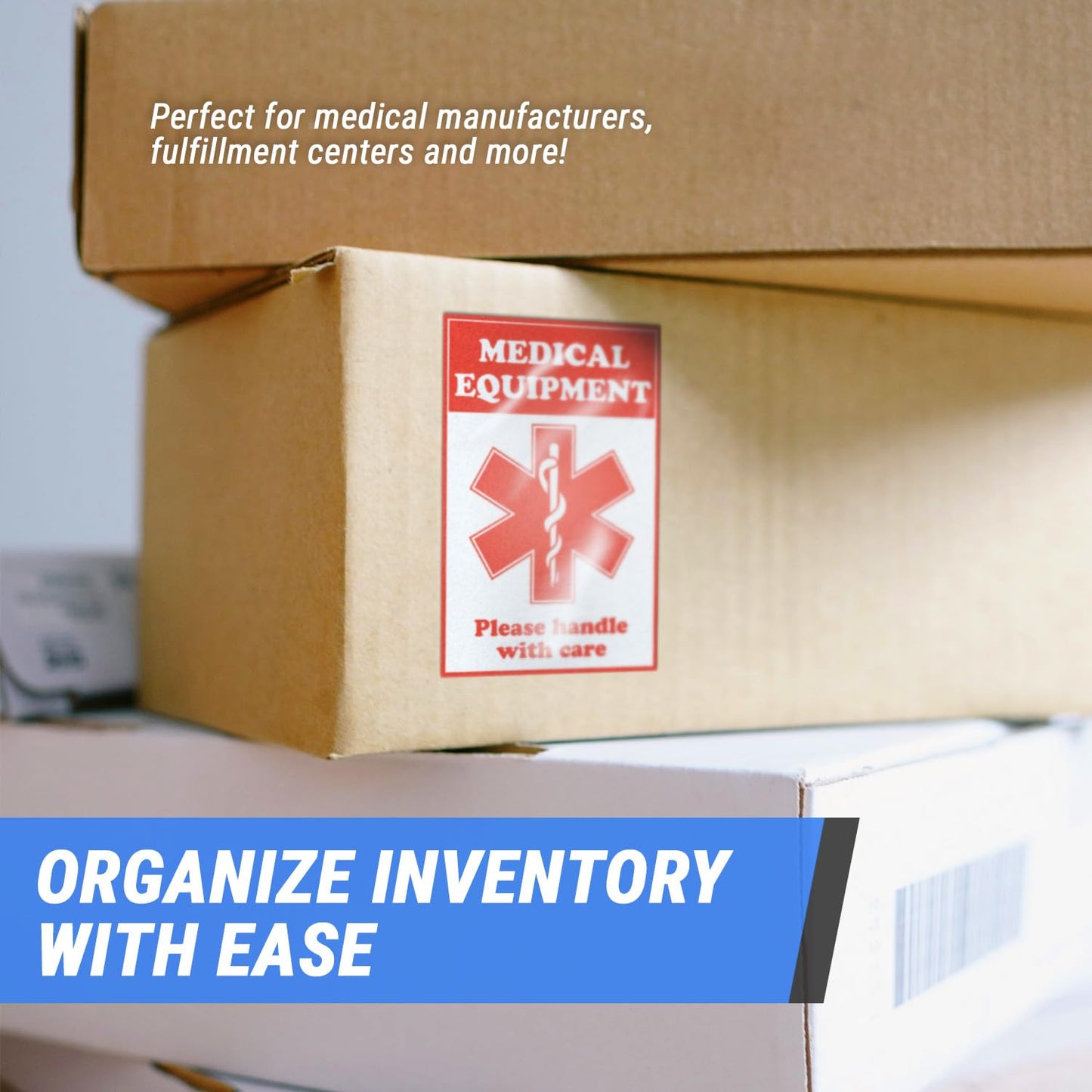Medical Equipment Labels (2 x 3 inch, Red - 600 Labels) Clear & Bold Please Handle with Care for Medical Instruments or Devices During Travel or Shipping - Highly Visible