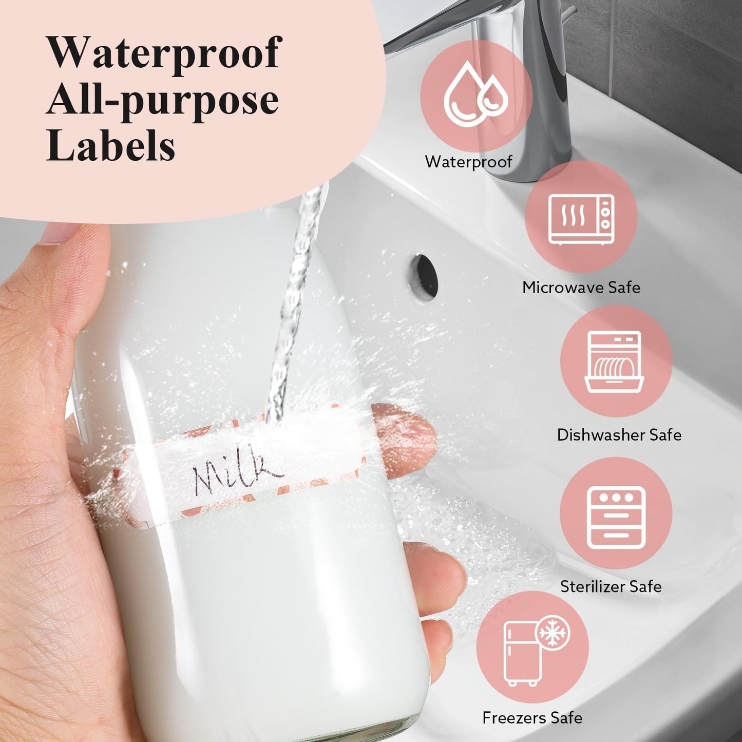 WSICSE 480 Pcs Waterproof Bottle Labels, Personalizable Waterproof Daycare Labels, Self-Laminating Name Labels for Daycare School and Kitchen Organizations(Colorful)