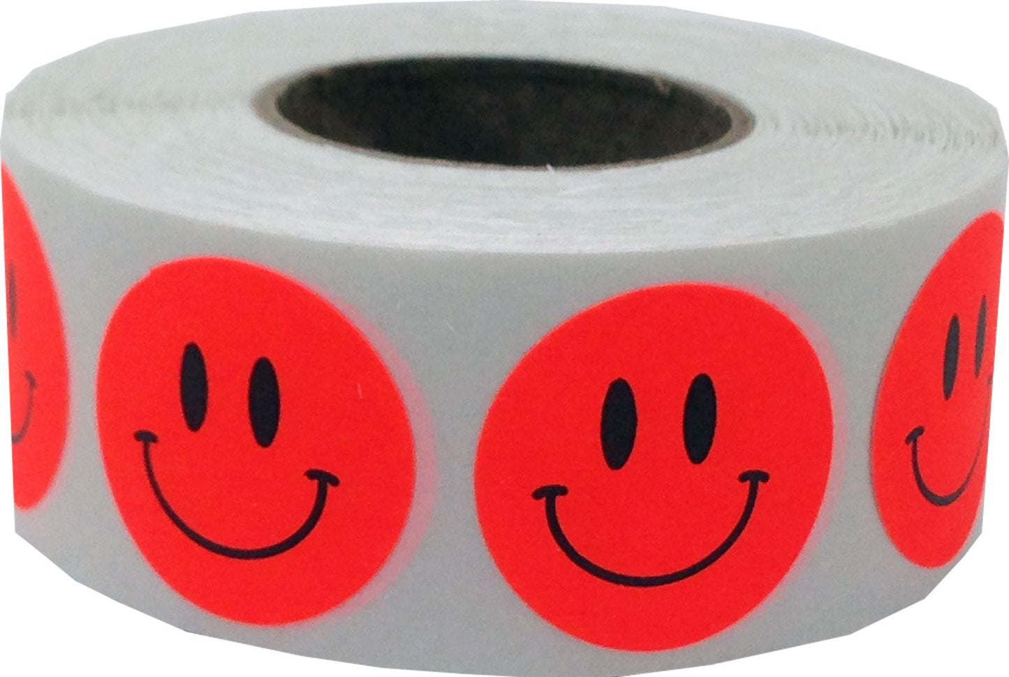 Happy Face Stickers - Fluorescent Red Happy Face Labels, 0.75 Inch Round Dots, 500 Total Adhesive Stickers for Rewards and Decorations - Made in The USA