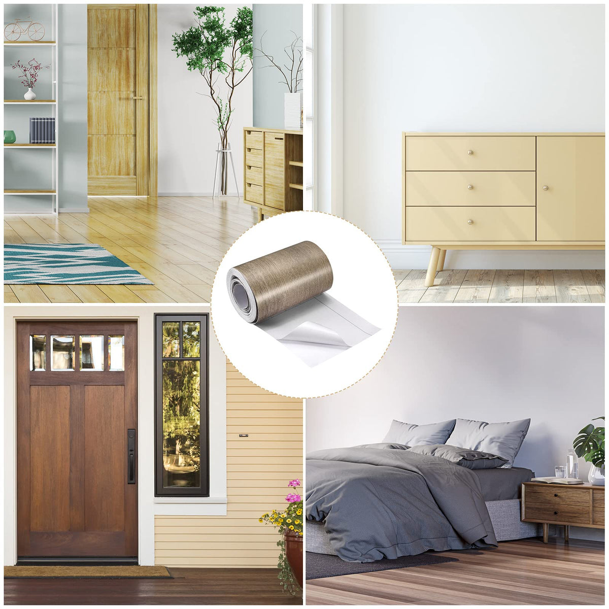 uxcell Wood Grain Tape, 4.72" x16 Ft Wall Paper Border Sticker Self-Adhesive Wood Grain Repair Patch with Scraper for Wall Corner Table Door Sofa Furniture Home Decor (Grey) 4.72"x16Ft Grey