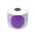 Purple 2.25-inch circle direct thermal labels by Labelvalue, industrial adhesive labels for packaging and inventory identification.