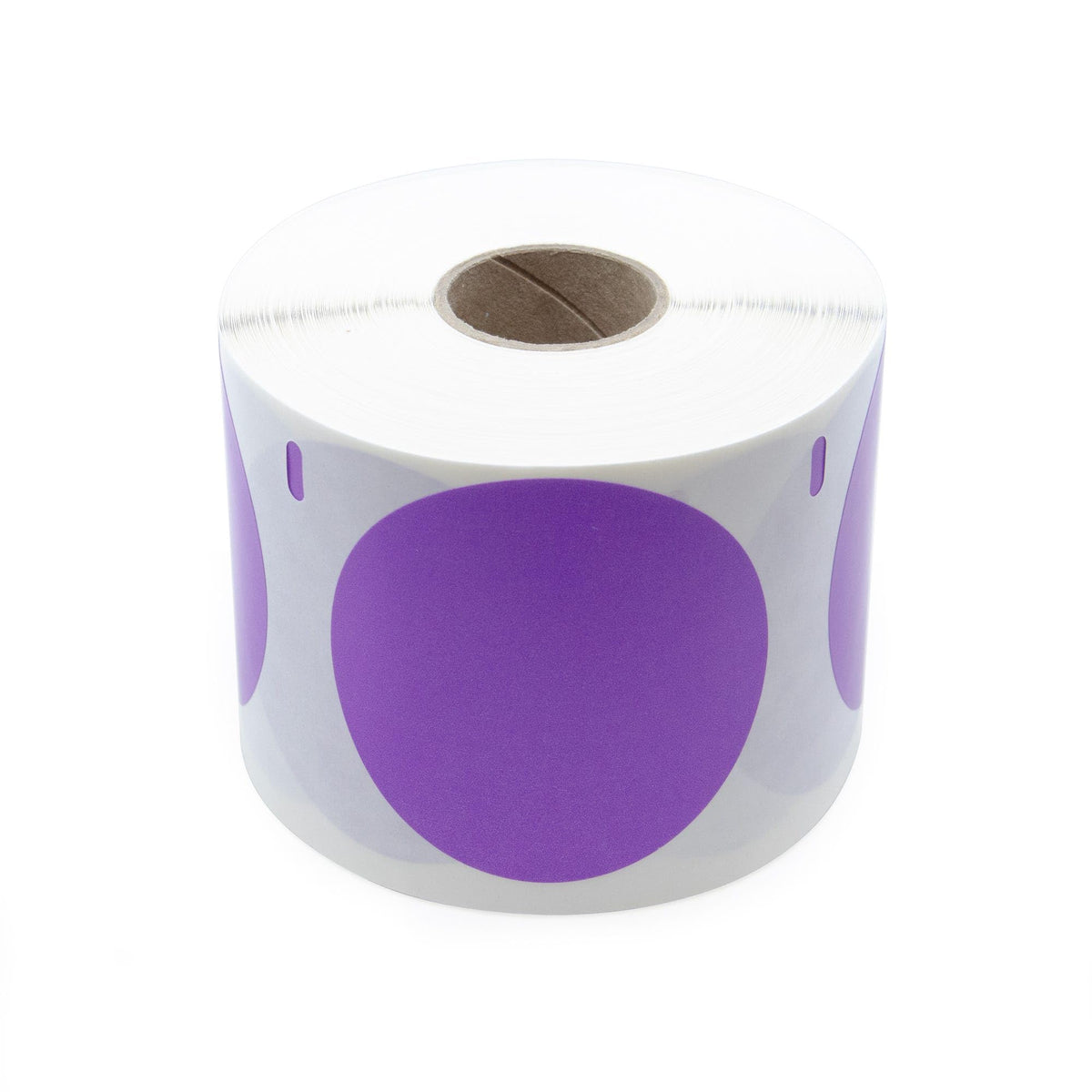 Purple 2.25-inch circle direct thermal labels by Labelvalue, industrial adhesive labels for packaging and inventory identification.