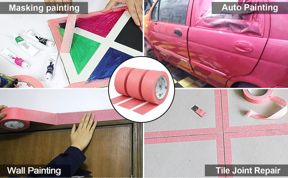 BOMEI PACK 3 Pack Pink Painters Tape, 2inch x 30yds, Premium Painting Masking Tape, Clean Release Paper Tape for Home and Office