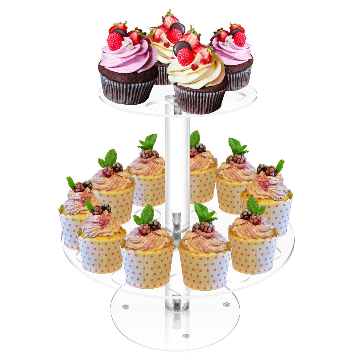 2-Tier Acrylic Ice Cream Cone Holder 24-Hole Waffle Stand