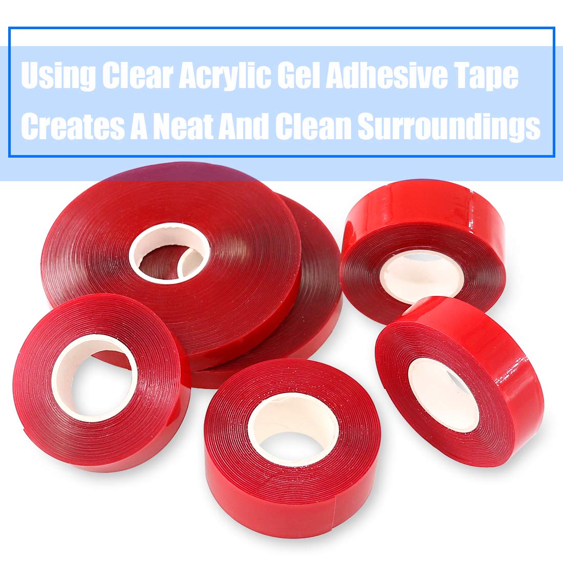 Glarks 6 Roll Acrylic Double Sided Weatherproof Heavy Duty Heat Resistant High Adhesion Tape Roll, Clear Sticker for Industry, Auto and House Dcor-32.8ft x 0.39inch, 9.8ft x 0.59inch, 9.8ft x 0.78inch