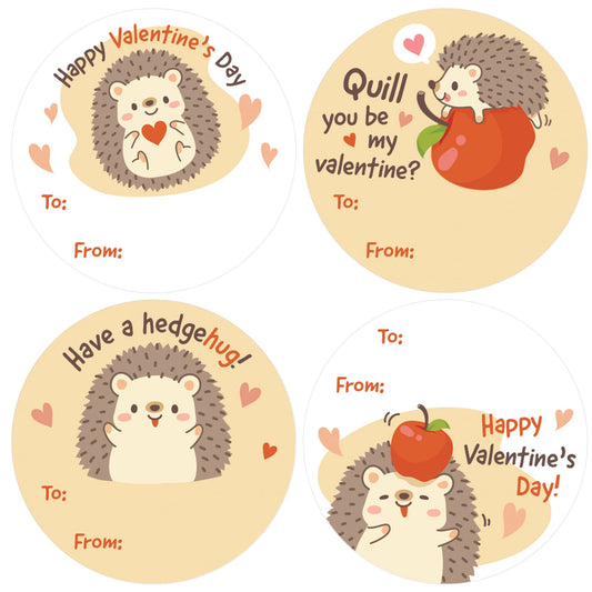 DISTINCTIVS Hedgehog Valentine's Day Stickers, 40 Count, Round Labels, To/From Format, Made in USA