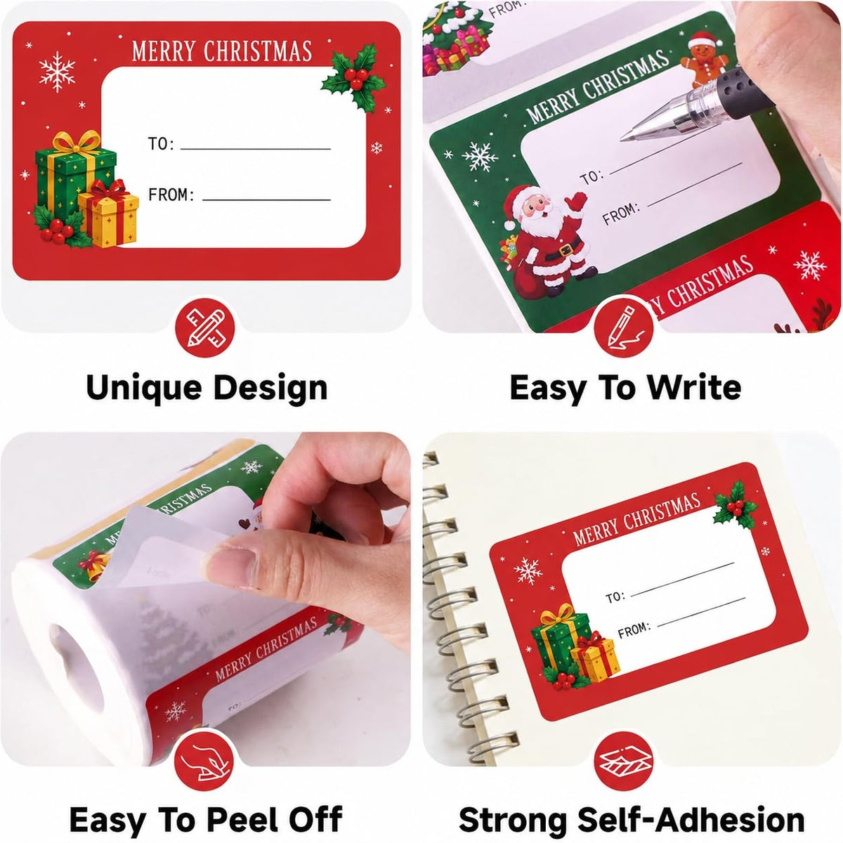 200Pcs Green Name Tag Stickers+500Pcs Christmas Name Tag Stickers