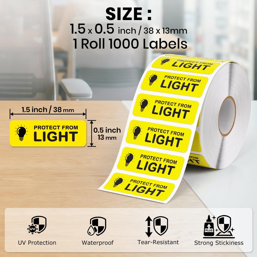 1000 PCS Protect from Light Labels 1.5 x 0.5 Inches