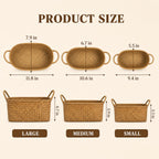 Elsjoy Set of 3 Woven Seagrass Baskets with Handles, Oval Wicker Woven Storage Baskets, Rattan Shelf Basket for Fruit, Bread, Kitchen