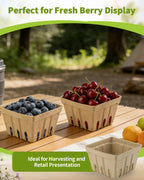 30 Pack Natural Pulp Fiber Berry Basket (4.3x4.3x2.75 Inch), Natural Pulp Produce Baskets & Berry Containers, Vented Strawberry Baskets for Farmers Market Decor, Grocery Store and Kitchen Display Tawny 1Pint 30