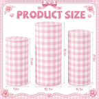 Tigeen 3 Pcs Cylinder Pedestal Stand Covers, Gingham, Pink and White