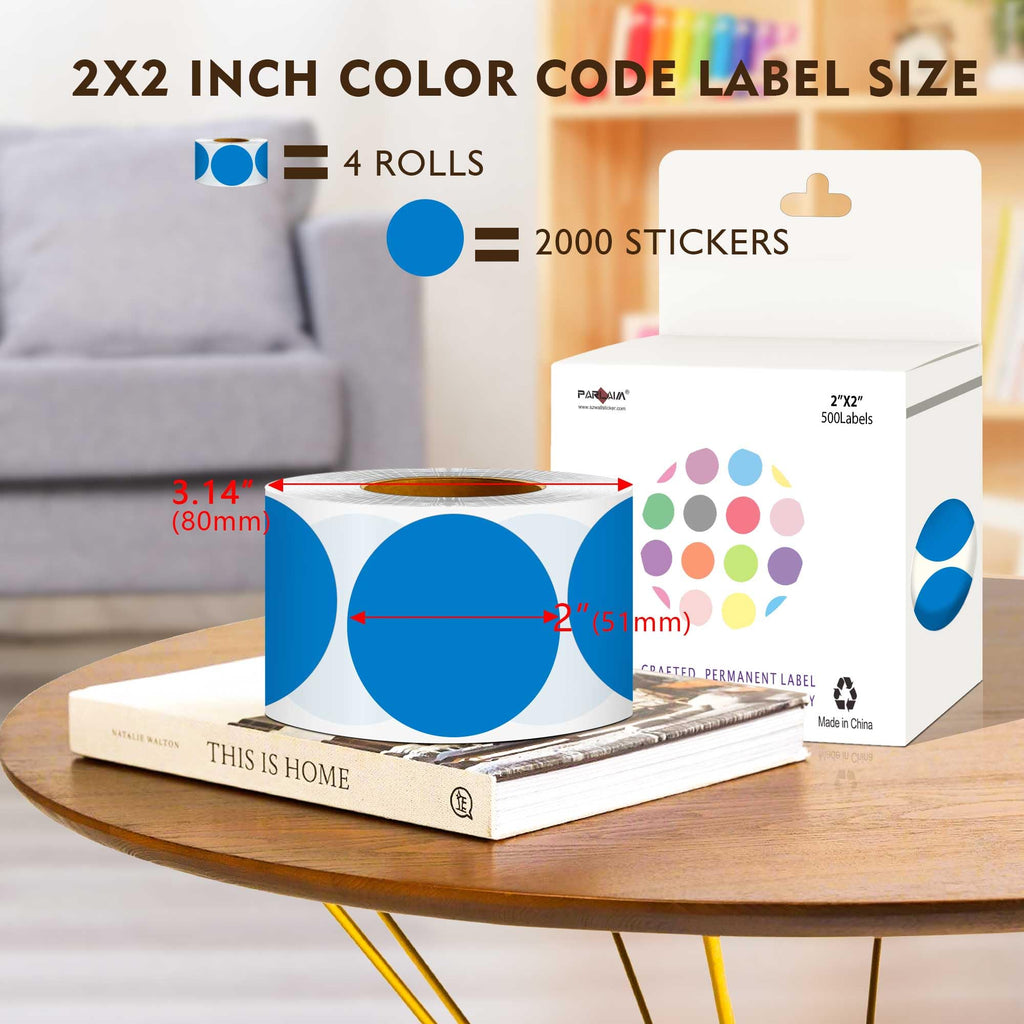 2 inch Round Color-Code Dot Sticker Label, 4 Roll 2000PCS Blue Sticker 4 Rolls-2000PCS