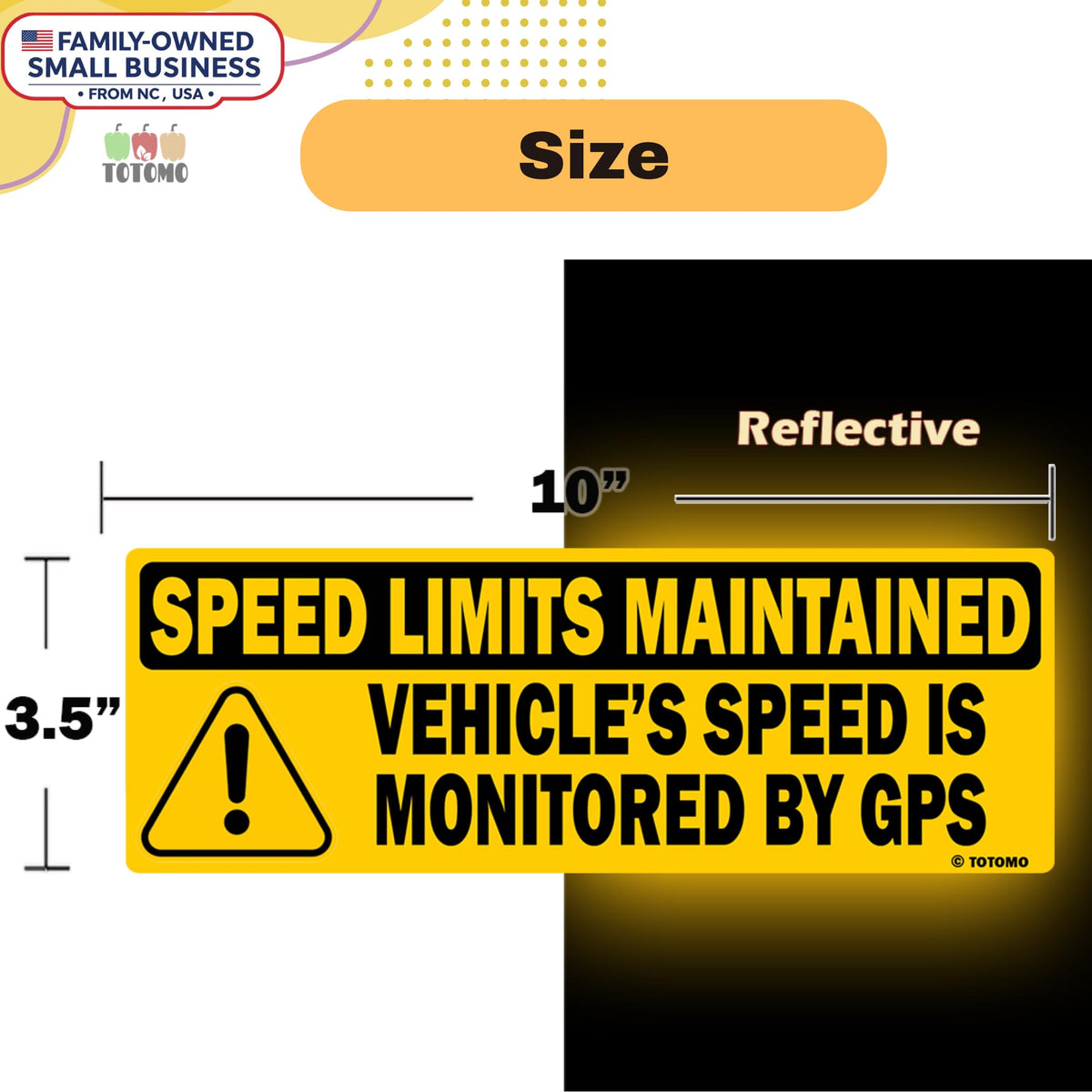 TOTOMO Vehicle Speed Monitored by GPS Safety Sticker, Speed Limits Maintained, 10-Pack, 10" x 3.5" Reflective Warning Decal for Fleet Vehicles, Trucks, Vans & Commercial Vehicles Black Standard [10"x3.5"]