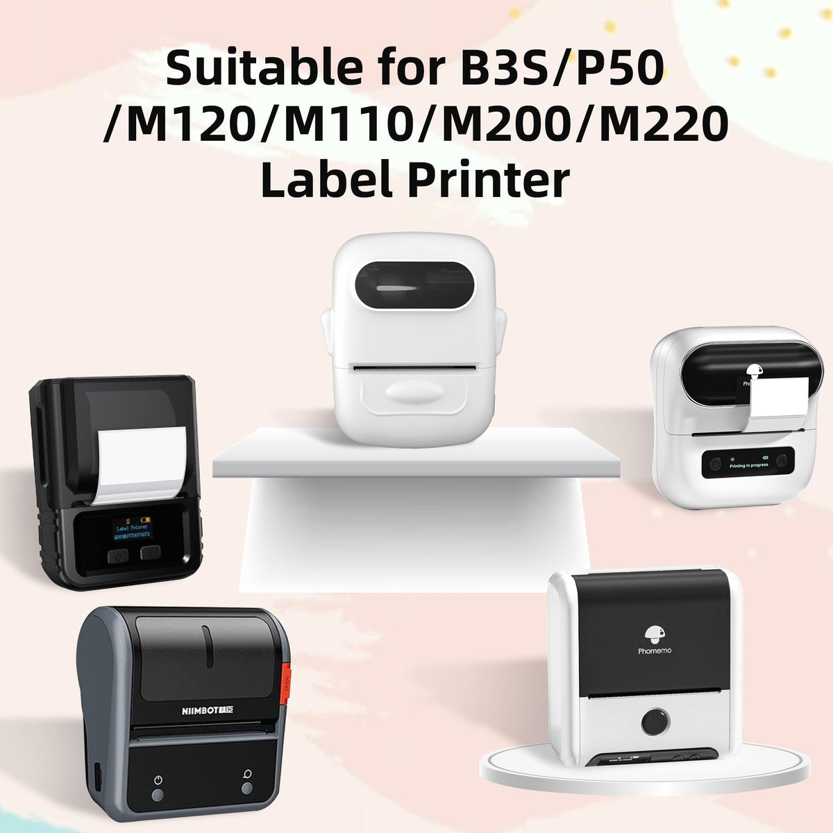 3 Rolls 1.97"x1.18" (50x30mm) Label Paper for B3S/P50/M120/M110/M200/M220, Thermal Label Sticker Multi-Purpose Square Self-Adhesive Labels, 220 Labels/Roll, White 50x30mm-White