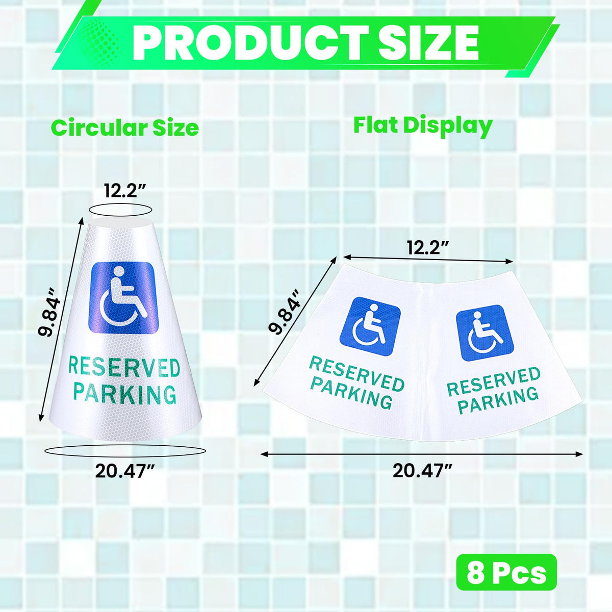 8 Pcs “Reserved Parking” Cone Message Sleeve, 360° Reflective Cones Sleeve