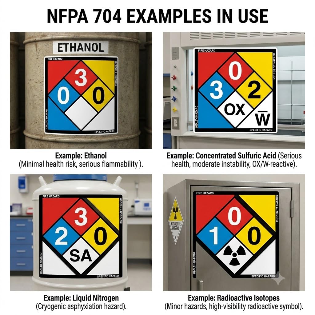 5-Pack 12" x 12" inch NFPA 704 Diamond 1-4-0 Laminated Vinyl Label Decal, Industrial Safety Chemical Sign with Permanent Adhesive Hazard Warning Sticker 12 x 12