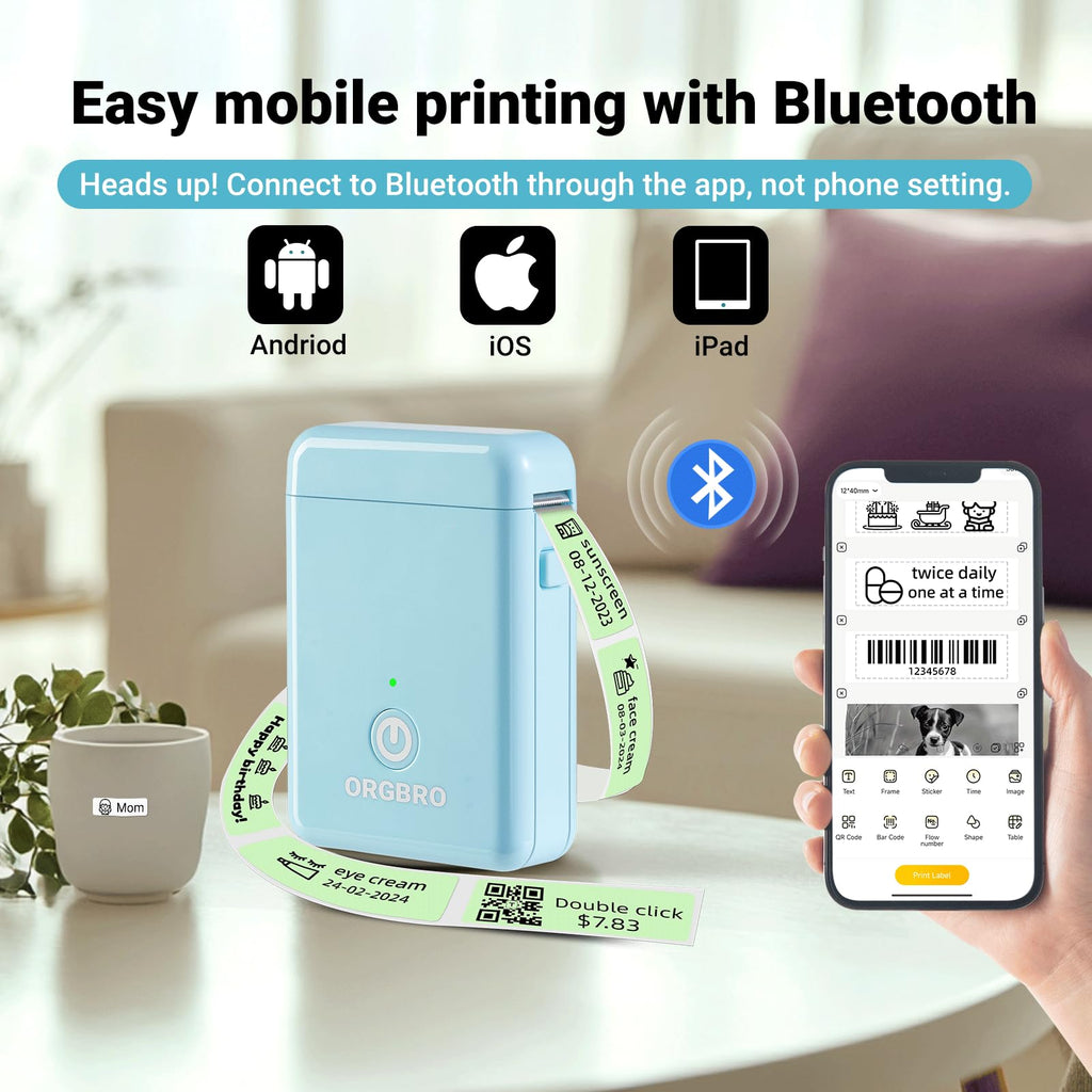 ORGBRO Label Maker Machine with Tape, X1 Bluetooth Mini Label Printer Random Color