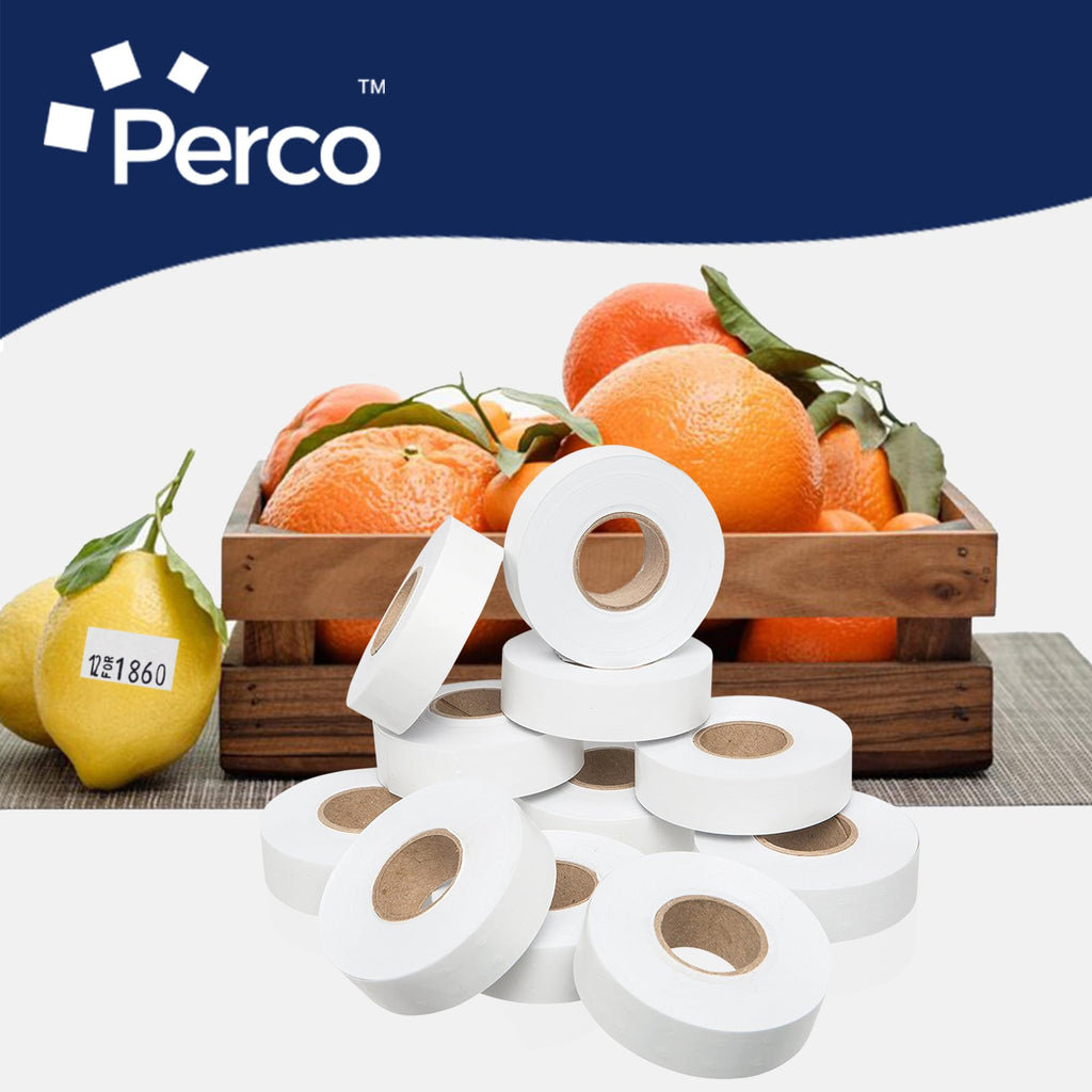 Perco White Price Marking Labels - 14,000 Blank Labels for Garvey 18-6 One Line Price Gun with Ink Roll Included - 11 Rolls, 1 Sleeve - Made in USA