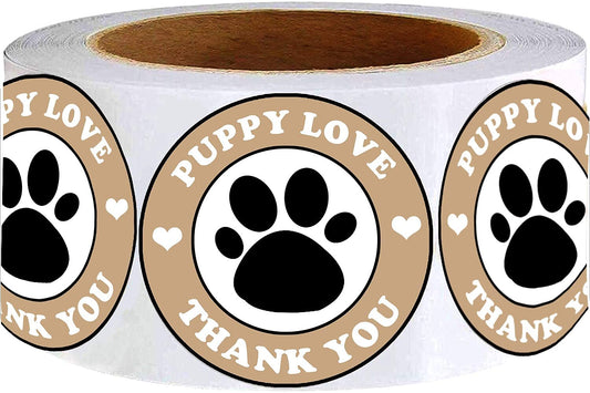 Paw Prints Stickers,Puppy Love Thank You Labels,Paw Prints Animal Stickers Roll for Kids,Parties,Vets,Kennels,Crafts Shop,Small Business and Mailing,1.5 Inch 500 Pcs Per Roll