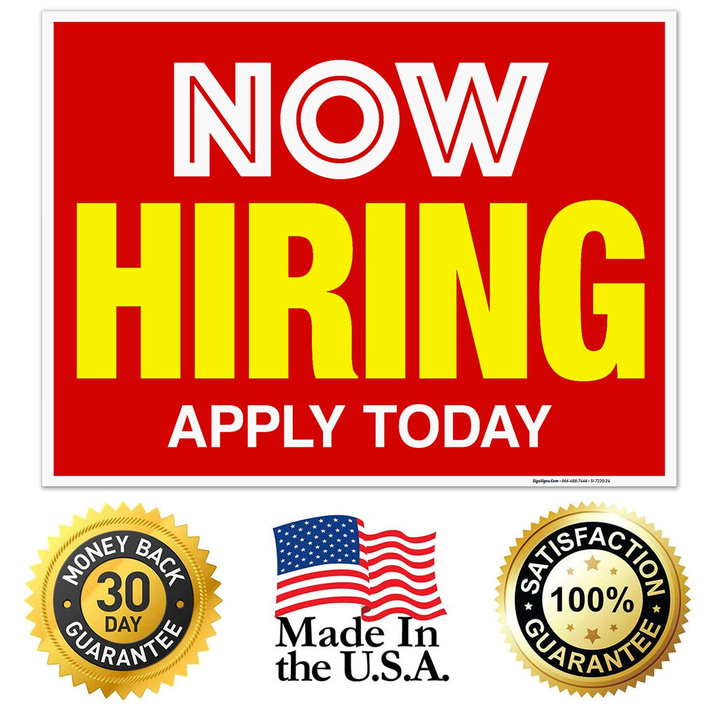 Now Hiring Sign, Help Wanted Signs for Business, (2 Pack) Double Sided Plastic 18x24 2 PK