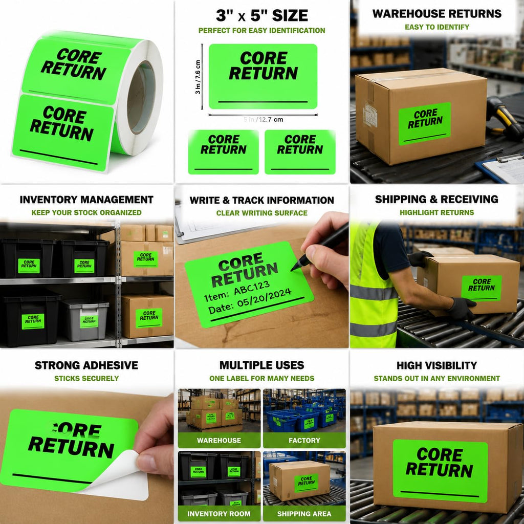 500 Core Return OSHA Receiving Labels – 3"x5" Rectangle Warehouse Labels