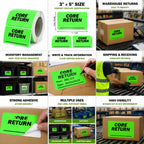 500 Core Return OSHA Receiving Labels – 3"x5" Rectangle Warehouse Labels