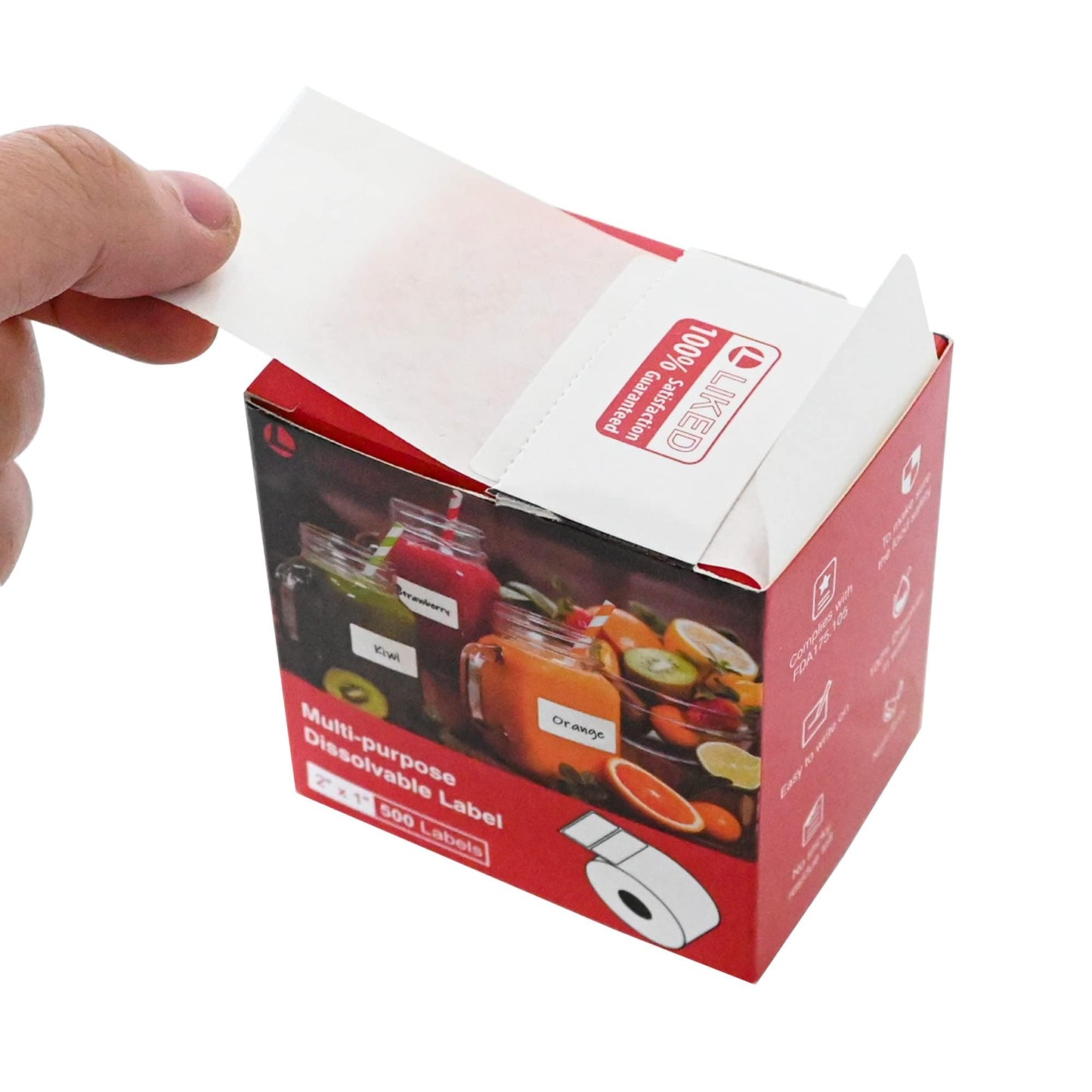L LIKED 500 Stickers 1" x 2" White Dissolvable Food Labels for Containers -500 Labels/Roll 1"X2"-500 Labels