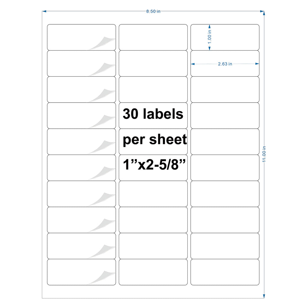 30-UP Shipping Labels 1" x 2-5/8" Address Stickers 20 Sheets 600 Pcs Printable Blank Labels Waterproof Matte White Stickers Vinyl Sticker Paper Dries Quickly for Inkjet Printer (Pack of 2) 30 up labels (Pack of 2)