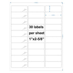 30-UP Shipping Labels 1" x 2-5/8" Address Stickers 20 Sheets 600 Pcs Printable Blank Labels Waterproof Matte White Stickers Vinyl Sticker Paper Dries Quickly for Inkjet Printer (Pack of 2) 30 up labels (Pack of 2)