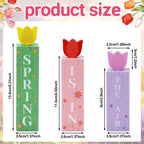 3 Pcs Spring Tulips Wood Table Decor Tulip Flower Block Signs Hello Spring Flowers Table Centerpieces Tulips Spring Holiday Decoration for Home Kitchen Office Desk Easter Decor Spring Tulip