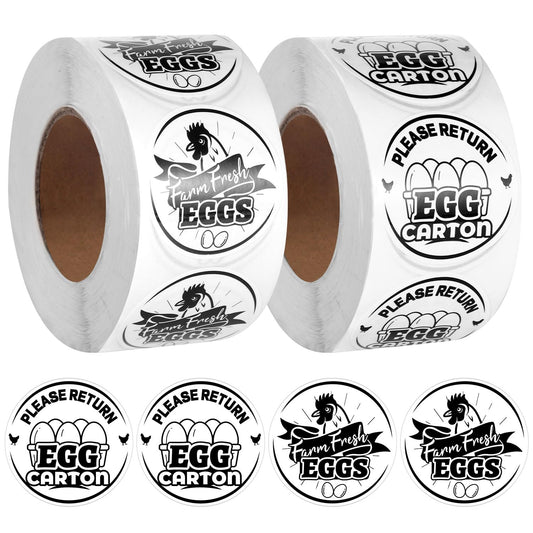2 Rolls / 1000 pcs Chicken Egg Carton Labels Stickers, 1.38 Inch Round Farm Fresh Eggs Stickers Egg Packaging Stamps Please Return Egg Carton Sticker for Chicken Egg Carton Labels