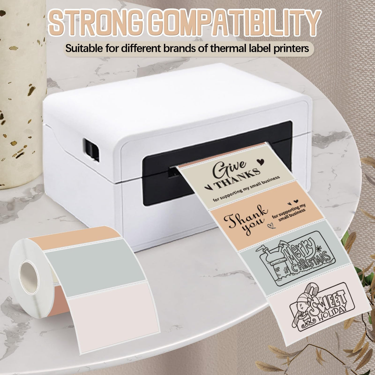 Starboling 3" x 2" Thermal Labels,Self-Adhesive Rectangle Thermal Printer Sticker,for Price,Barcode,Mailing,Name（Beige Gradient） 2''x3''beige