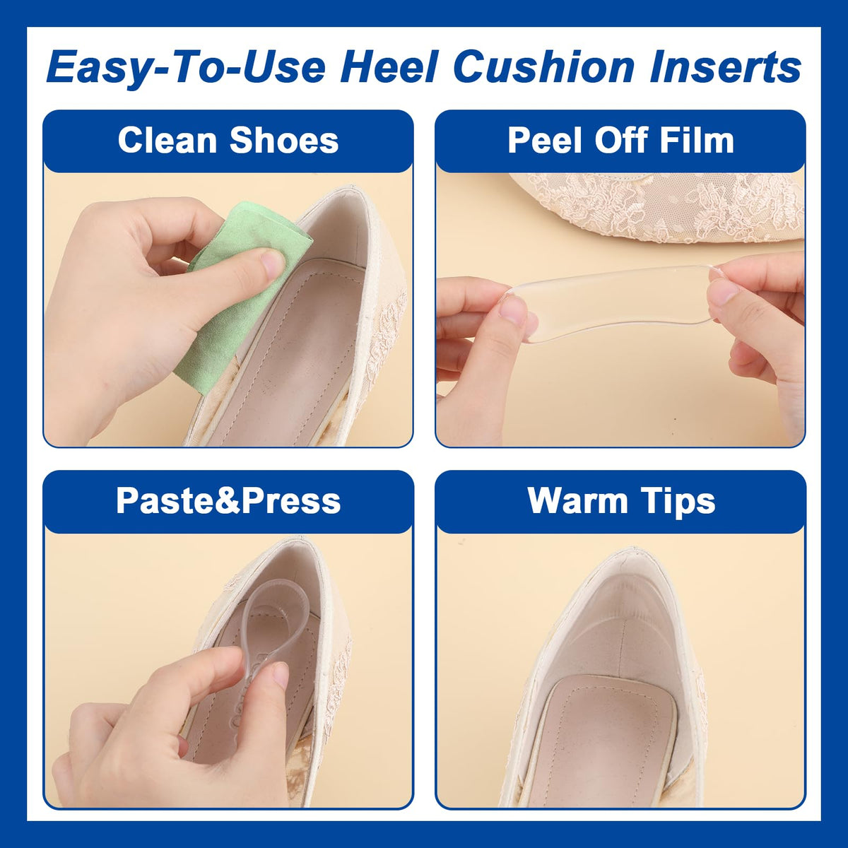 Dimeho 34 Pcs Silicone High Heel Cushion Inserts Pad Shoe Strap Grip Anti Slip Sandals Gel Protector Strips Sling Backs Foot Support Sticker for Women Men Sports Sneakers