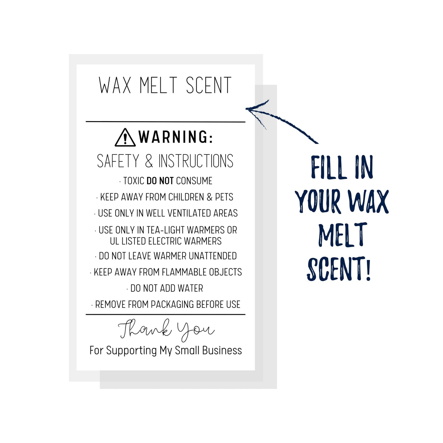 Wax Melt Scent Instruction Card Stickers 250 Pieces/roll 2 x 3.5” DIY Warning Labels Safety and Instructions Minimalist White