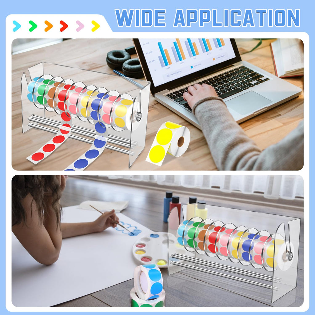 Sticker Dispenser,Label Dispenser,Sticker Holder Organizer,Sticker Roll Dispenser,Adjustable 9 Disks Acrylic Lable Roll Holder Organizer, Label Stand for Holding Tape Sticker Label Office and Home