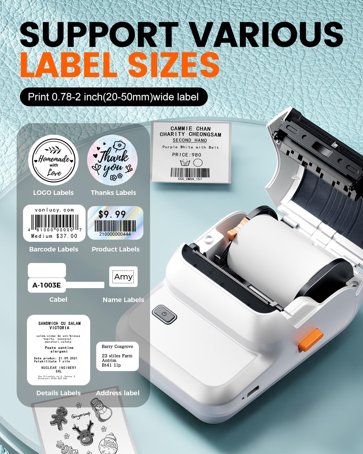 Ponek Label Makers with 1 Roll (100 PCS) Labels, Bluetooth Label Printer White 1 Printer+1 Roll Label