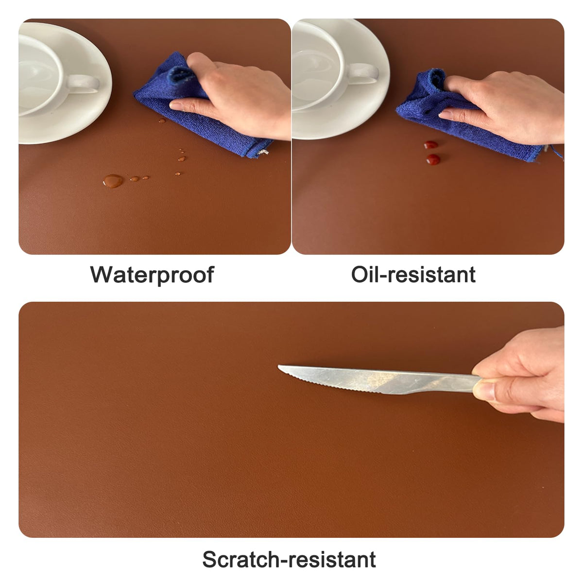 1.8mm Thick Leather Table Protector - Heavy Duty Waterproof Desk Cover for Dining,Coffee Table, Nightstand, Dresser Top Non-Slip Scratch Resistant Surface, 16x36 Inch (Brown+Gray) Brown+gray 16×36 inch