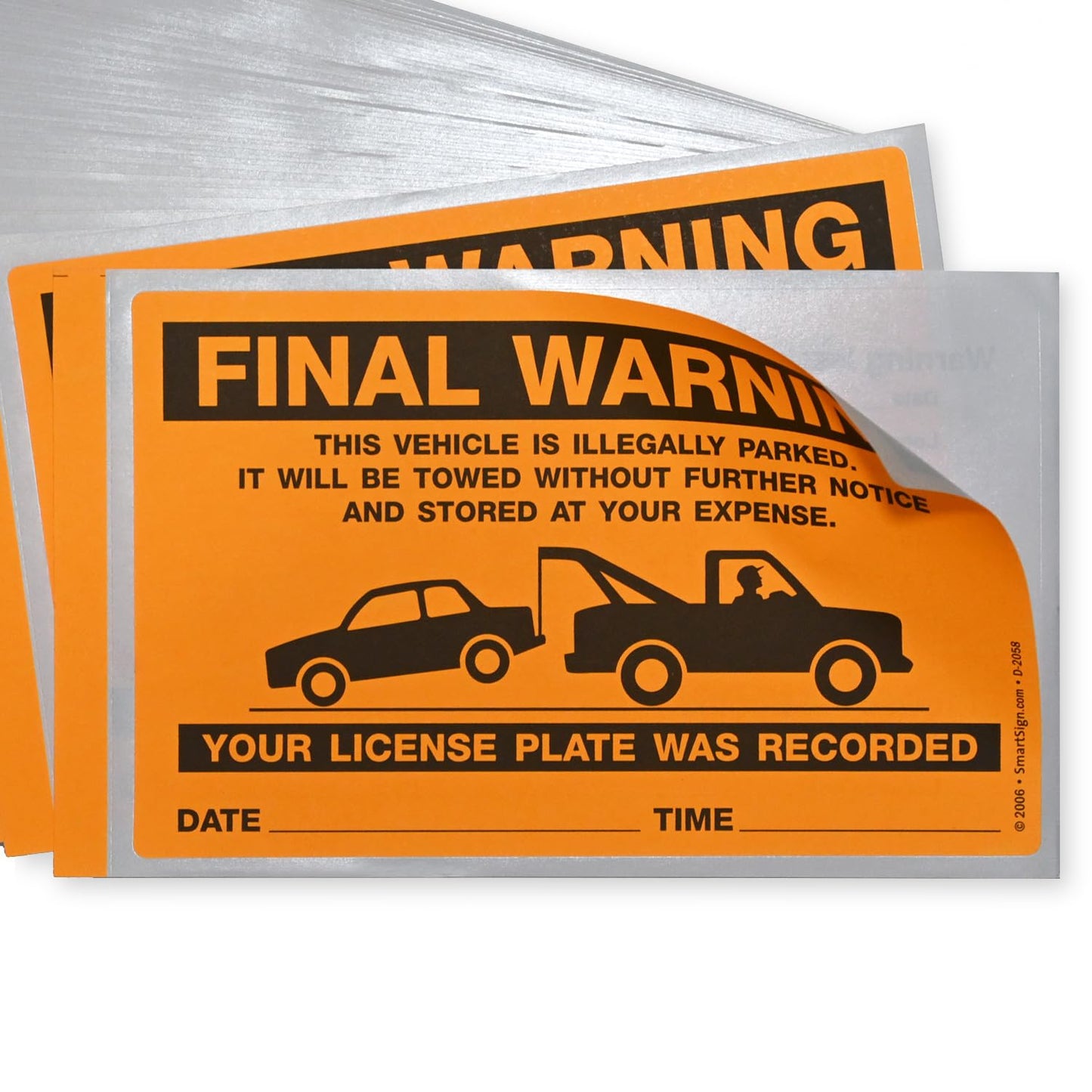 SmartSign 50-Pack Write-On Final Warning Parking Violation Stickers, 5" x 8", Vehicle Illegally Parked Sticker Tickets with Permanent Adhesive, Fluorescent Orange, USA-Made