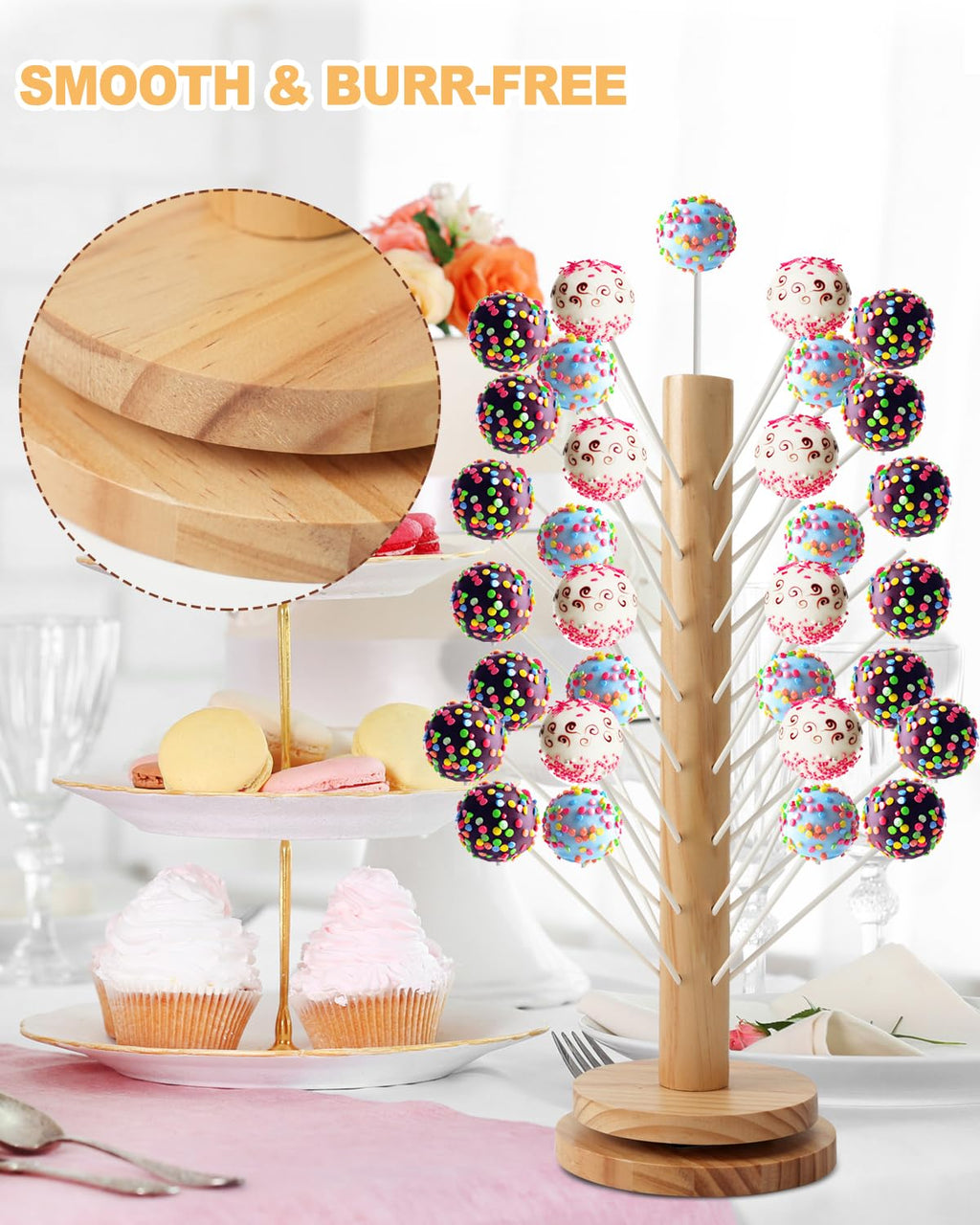 Wood Cake Pop Stand Kit 48 Holes with Spinning Base Wooden Set 1