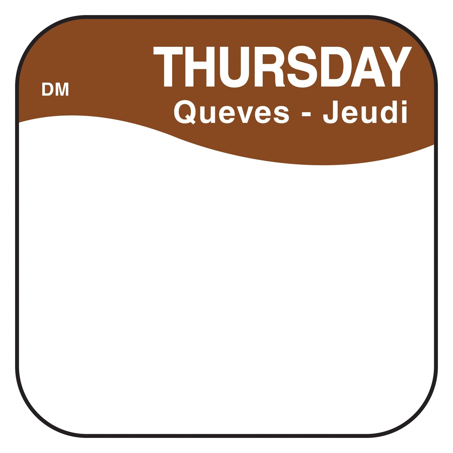 DayMark Day of the Week Dissolvable Label, Thursday, 3/4" x 3/4", Brown (Roll of 1000)