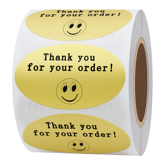 Hybsk 50mmx30mm Oval Gold Metallic Foil Thank You for Your Order Retail Mailing Stickers 500 Labels Per Roll (Gold)