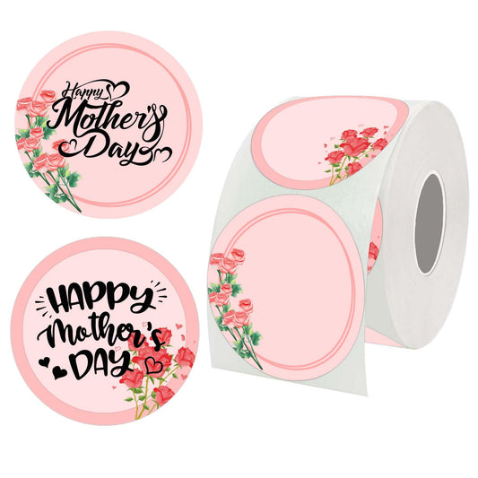 Mother's Day Direct Thermal Labels 2 inch Self-Adhesive Round Pink Rose Thermal Printer Sticker Multi-Purpose Thermal Sticker for Barcode Address Replacement Gift Tags 500pcs (Color1) Color1