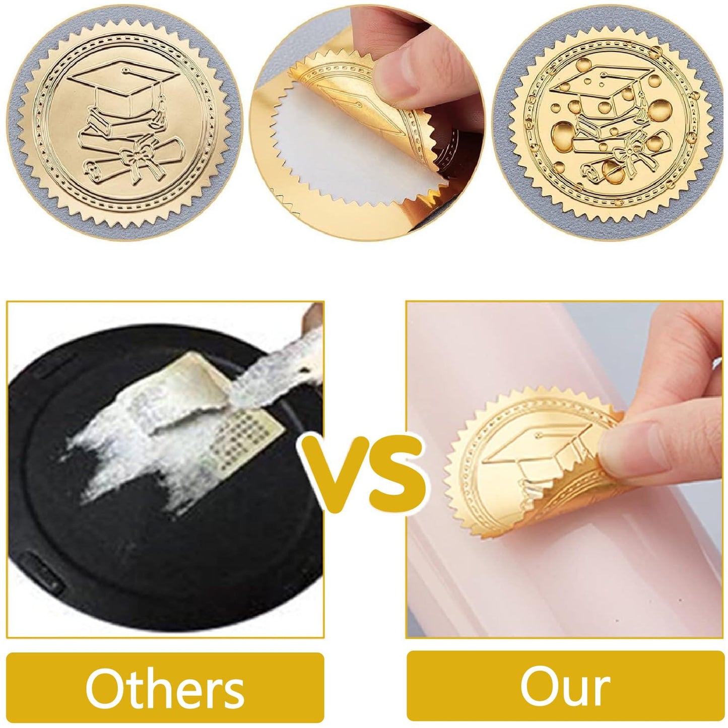 CRASPIRE 408Pcs No.1 Gold Foil Embossed Stickers 2 Inch Self Adhesive Waterproof Certificate Seals Sticker Labels Round Dot Decals for Award Envelope Graduation Diplomas Medal Decoration Arts Crafts